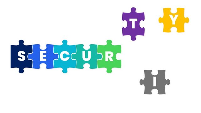Colorful Jigsaw Puzzle Pieces Form 'Security' Word Concept Animation