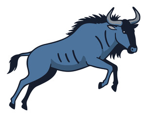 Fototapeta premium Blue wildebeest jumping action front view vector ill.... Generative AI