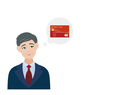 クレジットカードを検討する中年男性のベクターイラスト素材