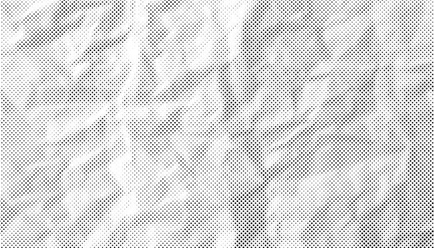 White crumpled paper halftone featuring realistic folds, grain and dotted shading. Retro texture for posters, collage, editorial and branding.