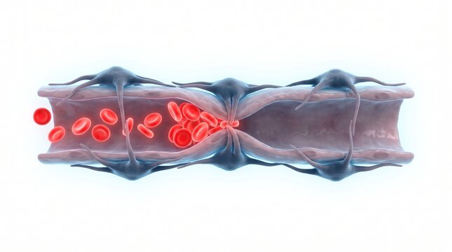 3D Microscopic Diagram of Pericyte Spasm Restricting Capillary Blood Flow