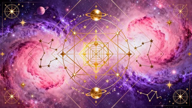 Cosmic Galaxy with Golden Geometric Patterns
