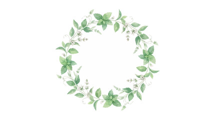 Hand-painted watercolor mint branch wreath botanical vector illustration featuring lush green leaves and peppermint foliage isolated on a clean white background for circular border design © Lang