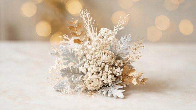 Dried flower bouquet on marble surface