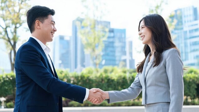 Business handshake between man and woman