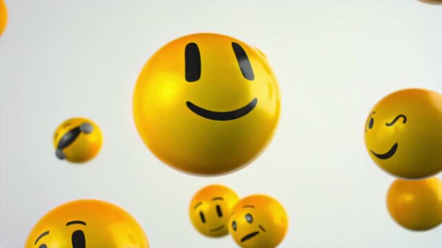 Smiley icons floating clean background view with yellow faces, simple expressions and repeat pattern for customer feedback, satisfaction rating, mood survey, positivity, and brand communication media