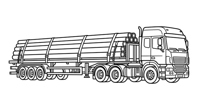 Heavy Duty Truck Transporting Steel Pipes on Flatbed Trailer