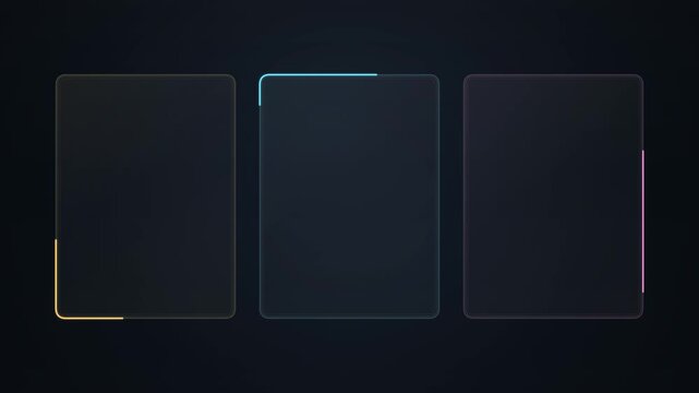 Three Glowing Neon Rectangular Frames on Dark Background