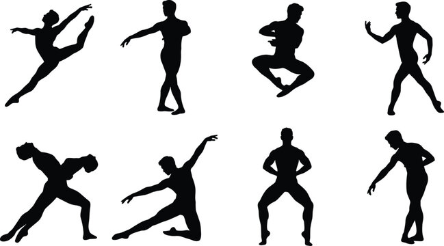 Male Ballet Dancer Silhouette Collection with Classical Dance Poses and Performance Vector Set