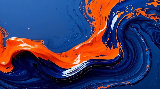 Abstract swirling blue and orange paint