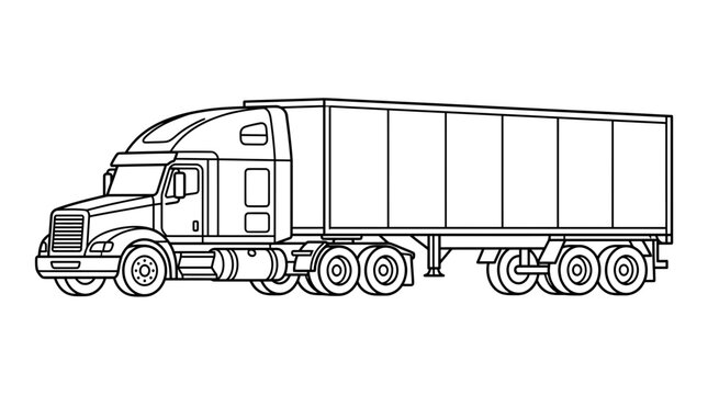 Semi-trailer Truck Line Art - Vector Illustration