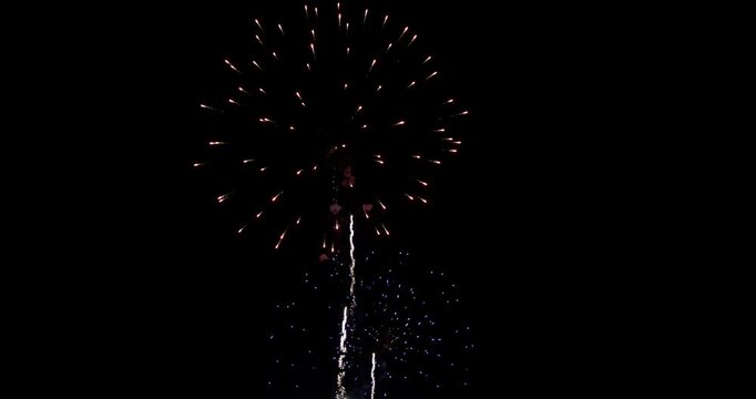 Red Fireworks Exploding Against Night Sky In Provo Utah And Drone Lights
