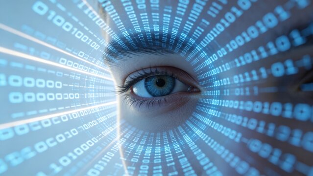Human eye with binary code overlay