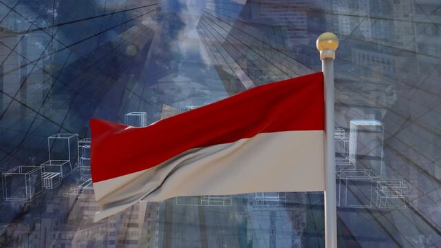 Steady breeze picking up, red-over-white flag unfurling and rippling rightward to reveal bicolor