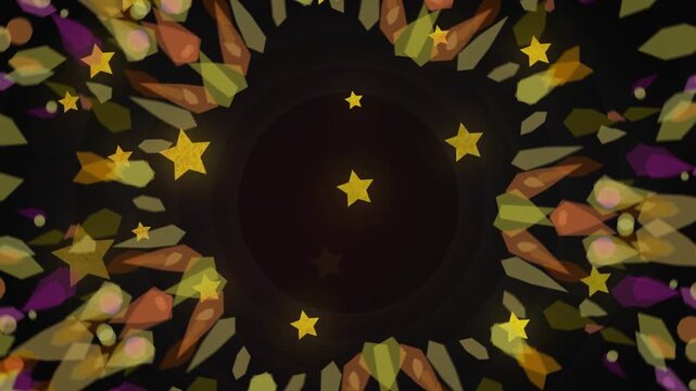 Central star cluster driving petals rotating inward, stars drifting, orbiting, forming radial scene