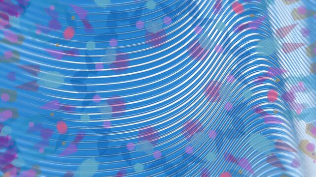 On loop start metallic ribs rolling diagonal, confetti drifting, highlights rising, forming loop