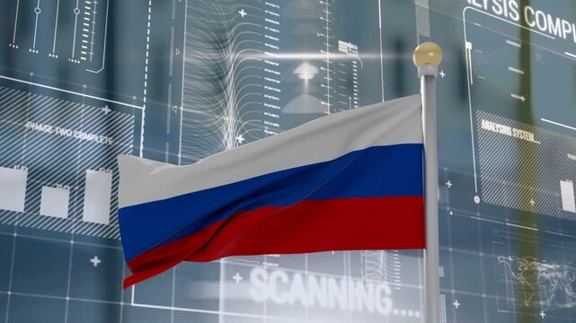 Tricolor flag catching simulated breeze, unfurling and waving across HUD backdrop for branding