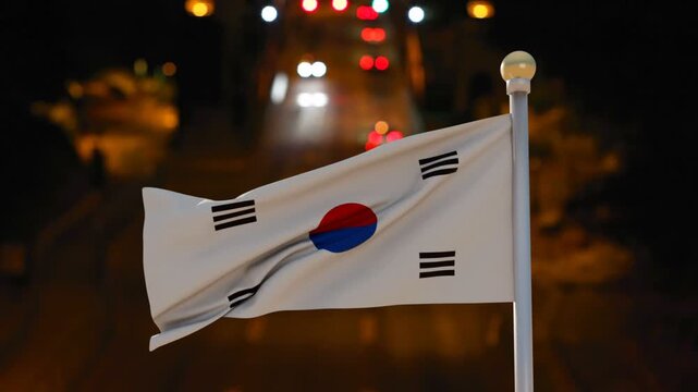 Gusts of wind starting, Taegukgi flag rippling, folding and billowing, showing wind strength change