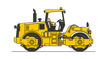 Obraz premium Yellow Road Roller Construction Vehicle Vector Illustration