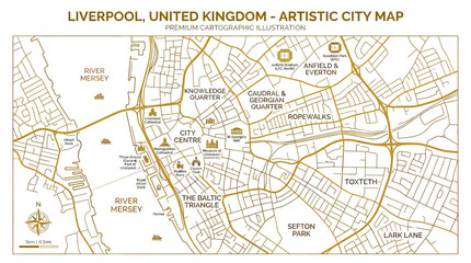 Fototapeta premium Artistic Liverpool City Map Illustration - Premium Cartographic Design