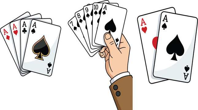 Playing Cards Clipart Set &ndash; Four Aces, Hand Holding Poker Hand and Ace Pair