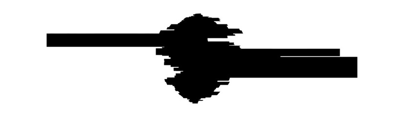 Fototapeta premium Black glitch digital effect shape with horizontal lines and pixelated distortion isolated on transparent background, Vector