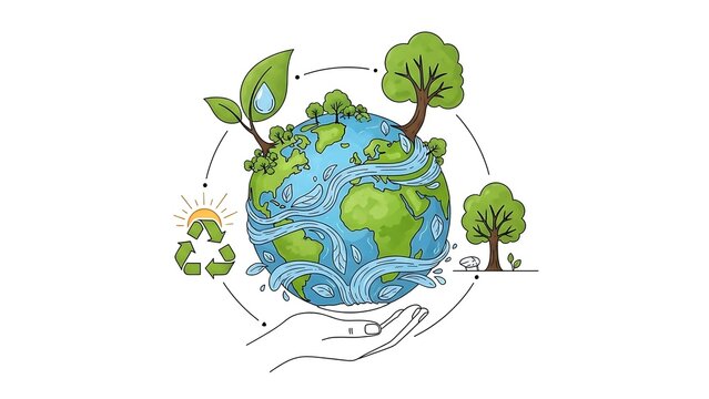 Eco Friendly Earth Illustration with Hand.