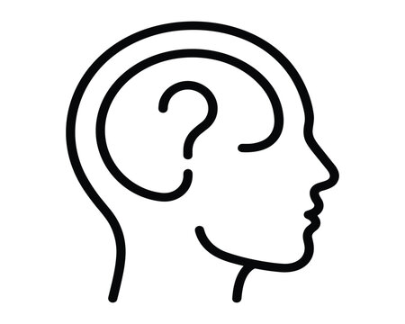 Human head silhouette with question mark inside outline