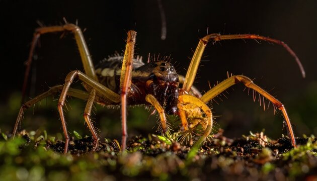 Closeup of a spider on the ground.
