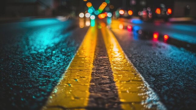View of an asphalt road at night