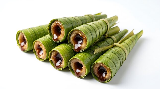 Traditional Indonesian kue clorot sweet Snack on white background