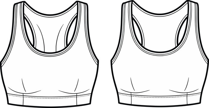 Flat vector sports bra illustration, racerback design, fashion garment sketch template