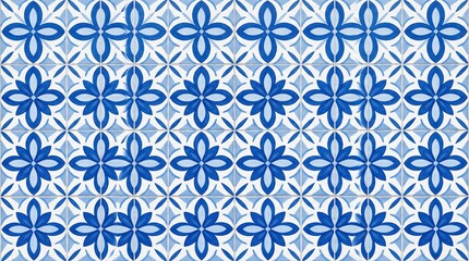 Fototapeta premium Portuguese azulejo tile pattern dense blue floral eight petals hand painted