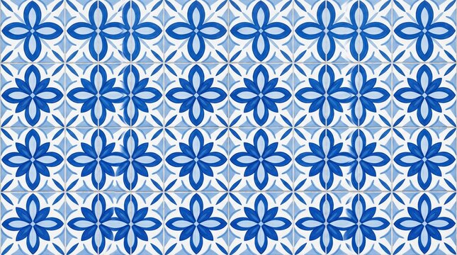 Portuguese azulejo tile pattern dense blue floral eight petals hand painted