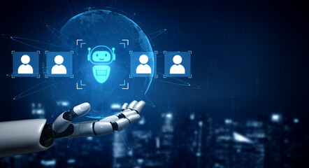 Fototapeta premium AI assistant collaborates with human team members to support workflow, boost efficiency, and enhance collaborative productivity in digital environments Vouch