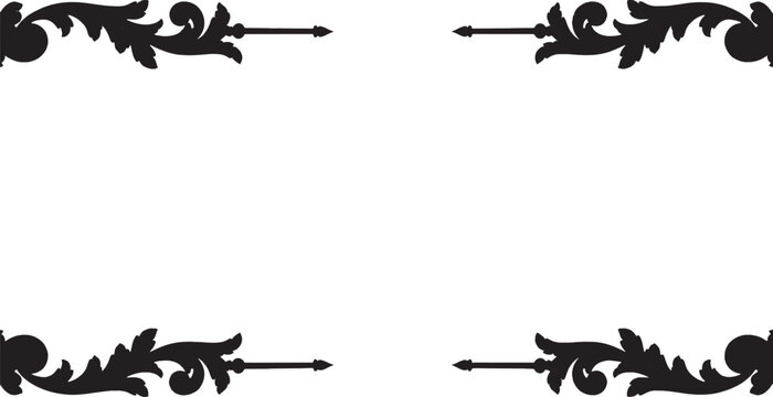 Black vintage floral corner ornaments and decorative scroll borders for elegant page design isolated on transparent background, Vector