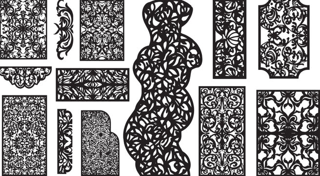 Set of black and white pixel art textures and geometric patterns for retro game design isolated on transparent background, Vector