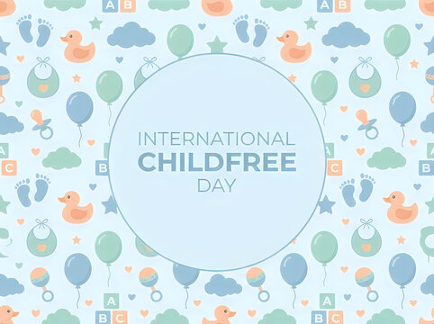 International childfree day illustration with baby items and pastel colors