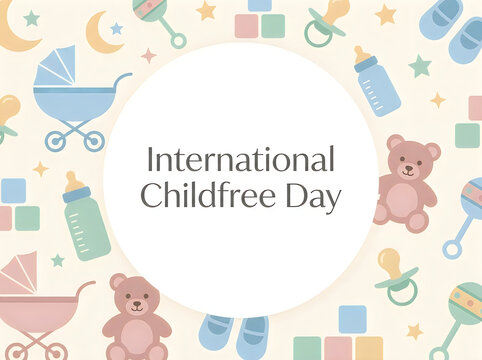 International childfree day illustration with baby items and pastel colors