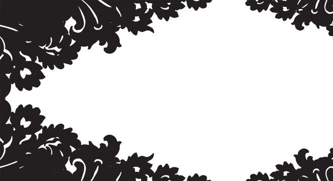 Black floral border frame design with decorative vintage leaves and flower patterns for elegant invitation cards or greeting cards isolated on transparent background, Vector