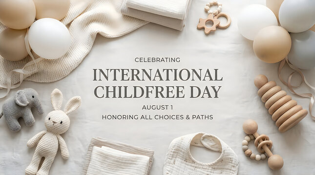 International childfree day concept with baby items and neutral color scheme