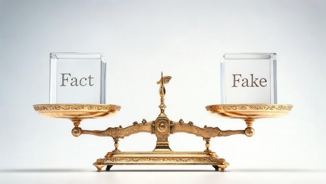 Balance scale with fact and fake labels
