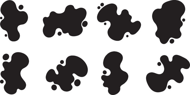 Set of black liquid abstract organic shapes and blob icons for graphic design isolated on transparent background, Vector
