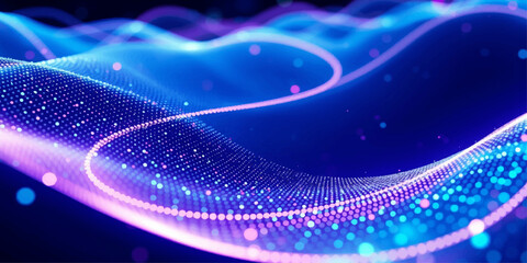 Abstract Blue Glowing Wave Lines Background with Futuristic Energy Motion, Fractal Light Patterns, Digital Technology Design, and Modern Space Inspired Wallpaper Illustration © HMRabiul