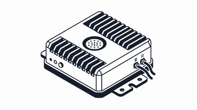 Car electronic control unit ECU isometric line art illustration.