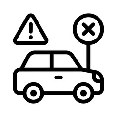 Naklejka premium Outline Style Warning Sign and Forbidden Symbol Displayed Next to a Car Icon