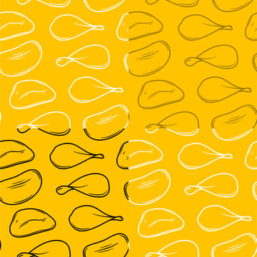 doodle potato chips pattern background. potato chips seamless pattern background. unhealthy snacks chips pattern.