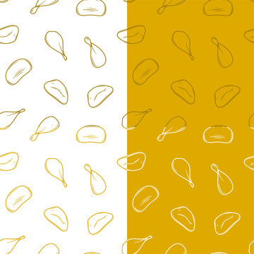 doodle potato chips pattern background. potato chips seamless pattern background. unhealthy snacks chips pattern.