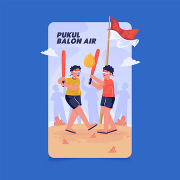 Hit Water Balloon Game Vector Illustration for Indonesia Independence Day Celebration Greetings