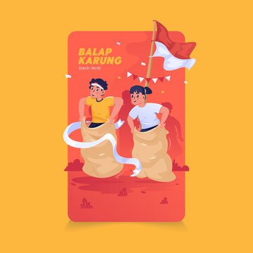 Sack Race Game Vector Illustration for Indonesian Independence Day Celebration Greetings